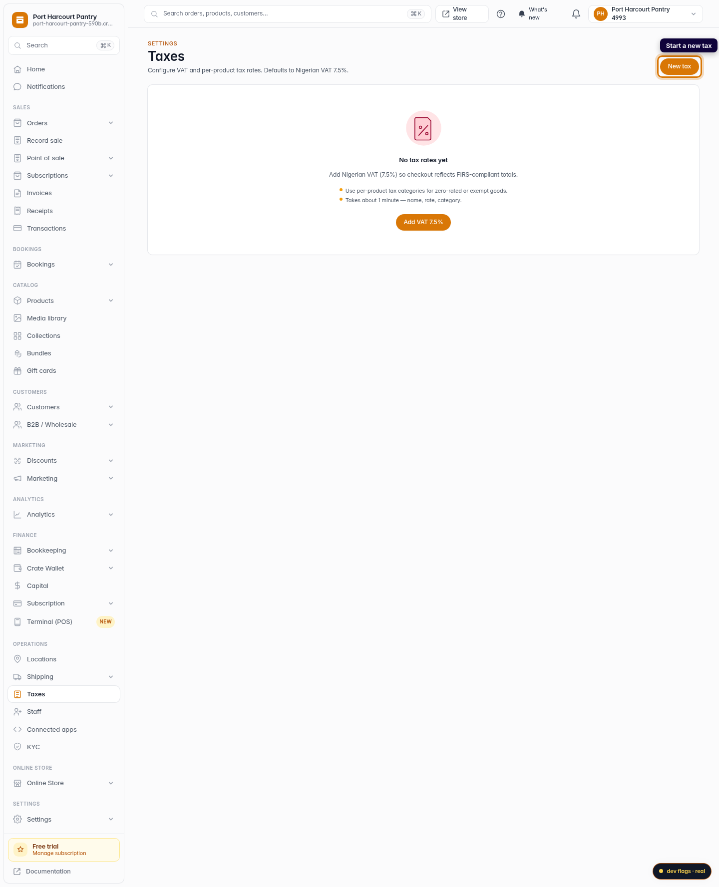 How to create a tax: step 2 (web)