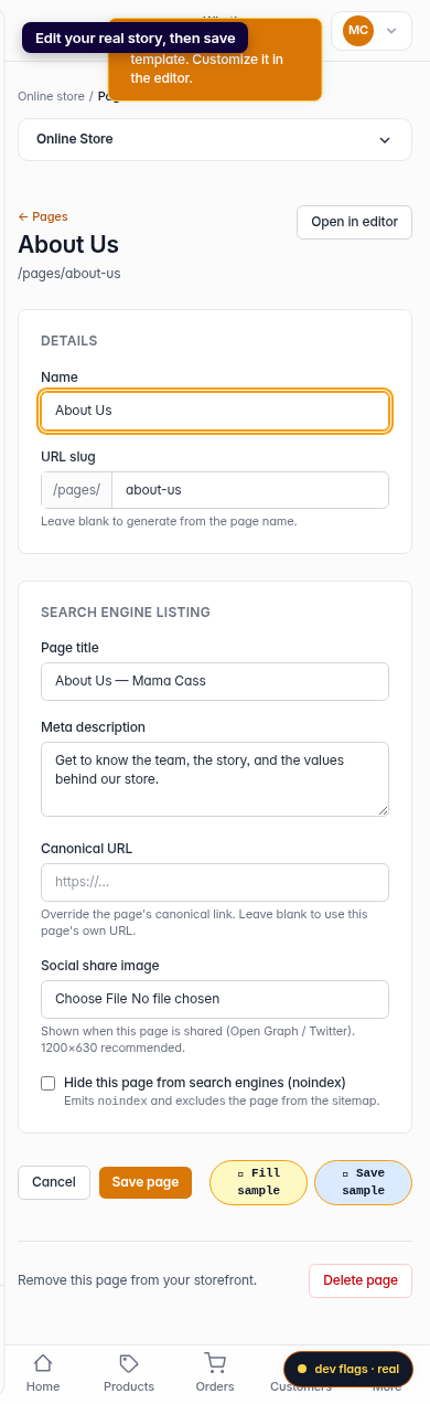 Create an About Us page: step 5 (mobile)