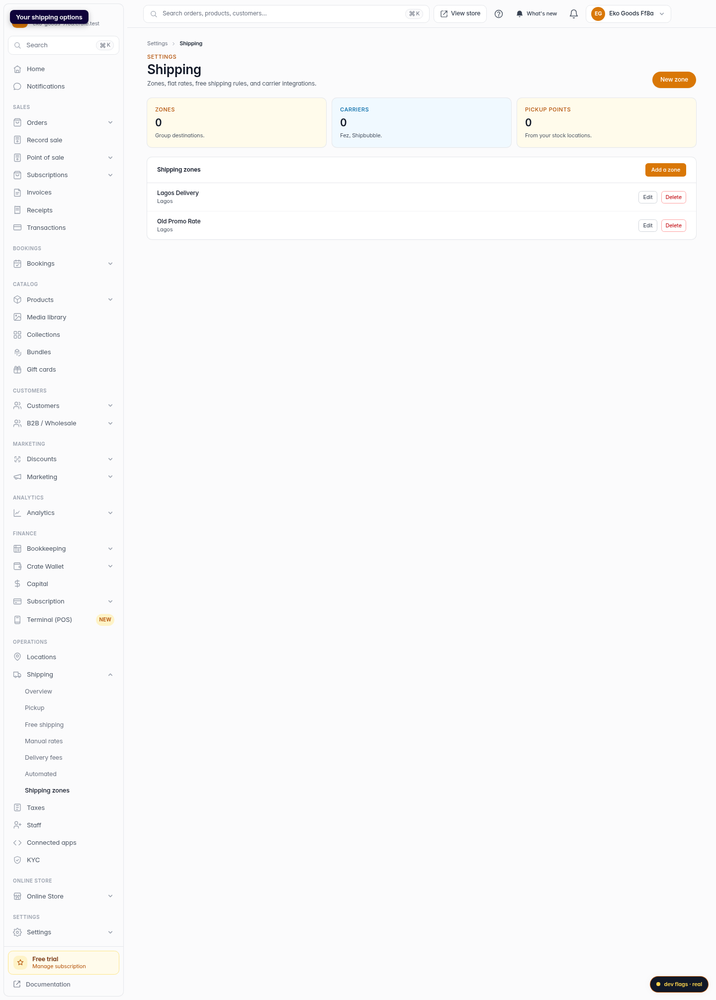 Delete or edit a shipping option: step 1 (web)