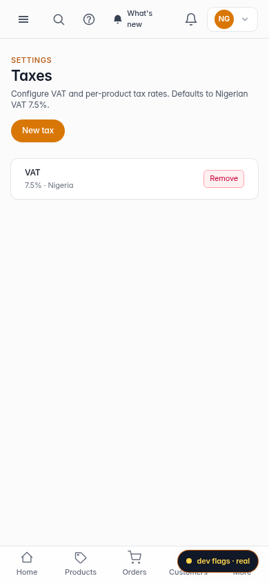 Delete a tax rate: step 1 (mobile)