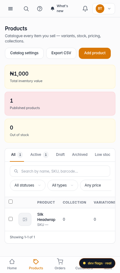Duplicate a product: step 1 (mobile)