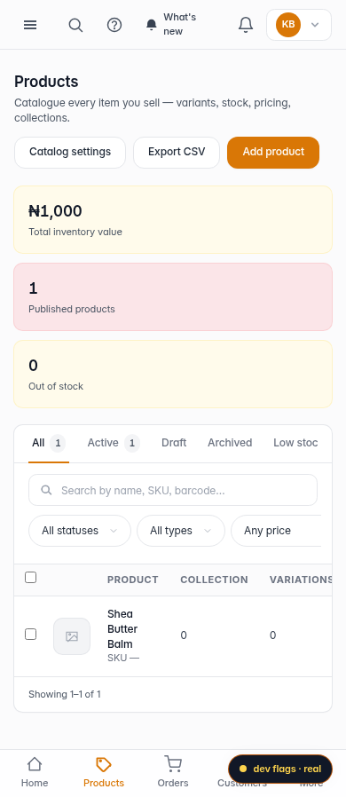 Edit and delete products: step 1 (mobile)