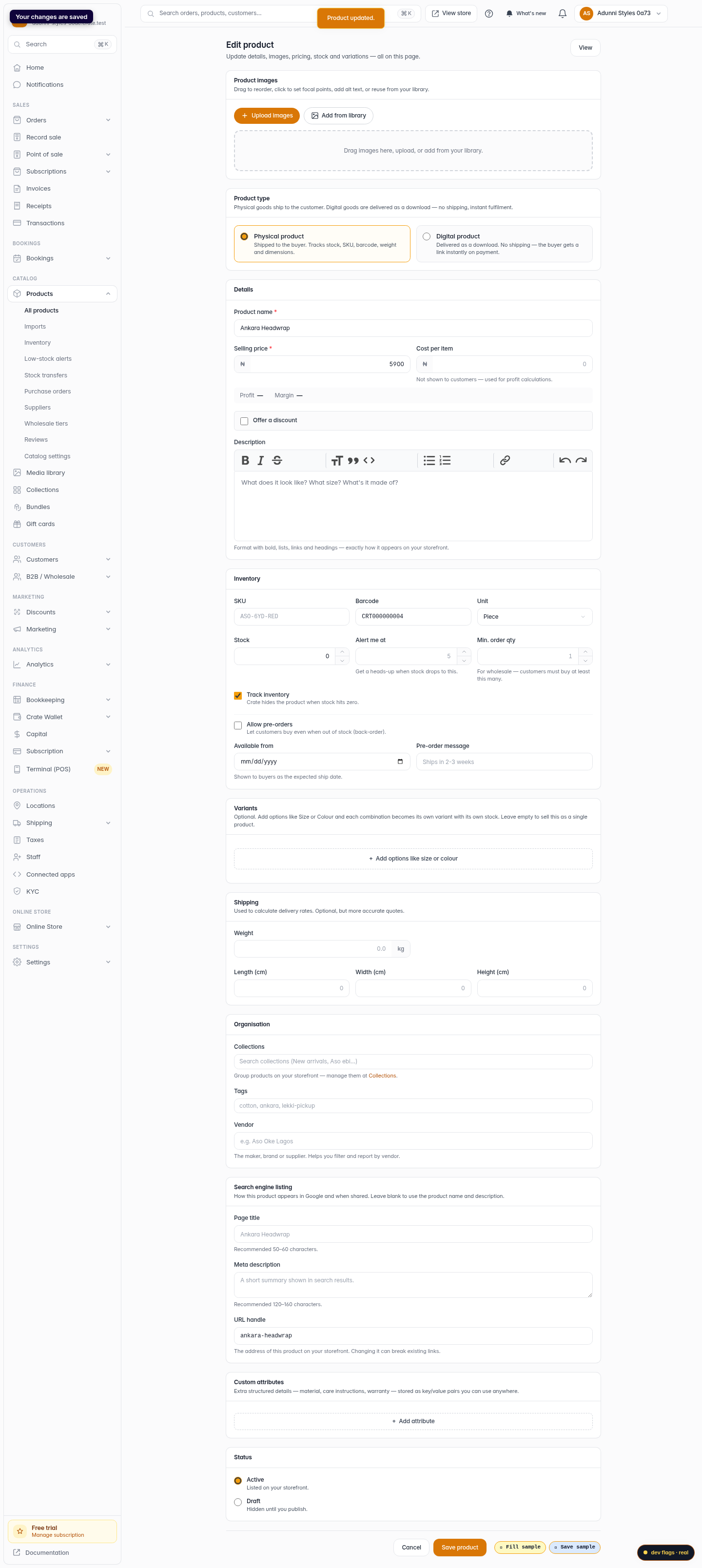 How to edit a product: step 5 (web)