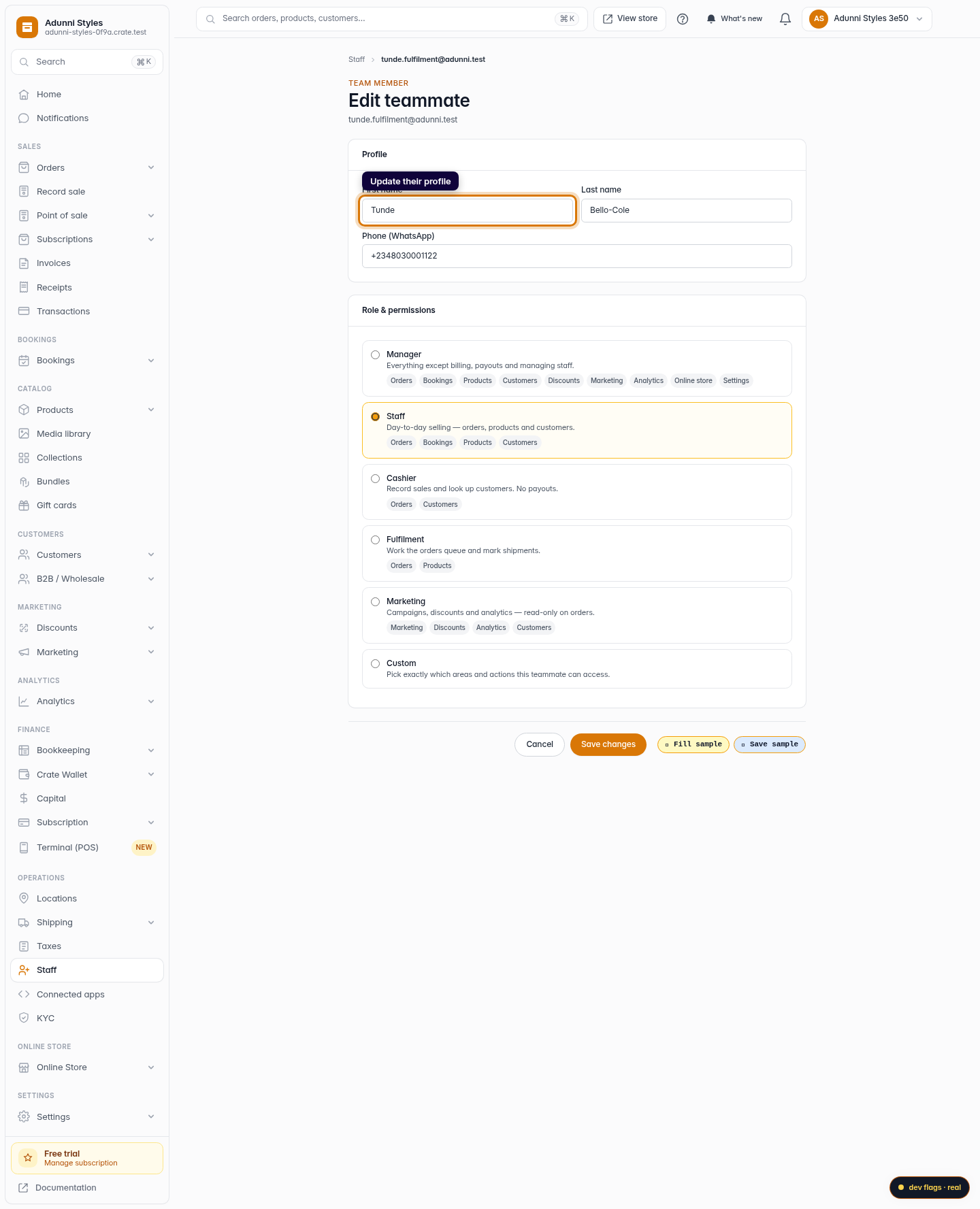 Edit a staff member: step 3 (web)
