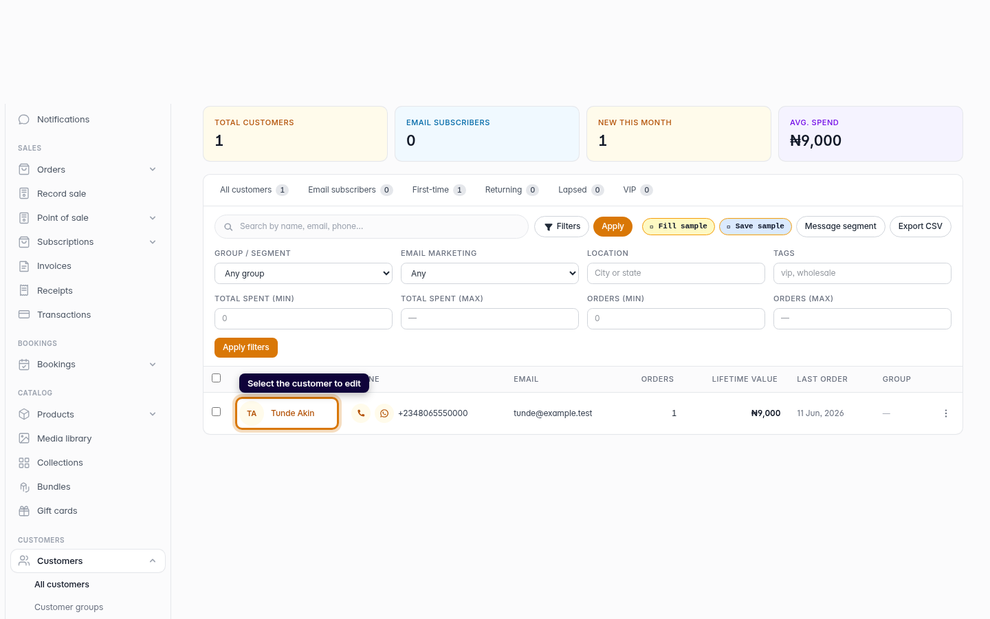 How to edit the customer information: step 2 (web)