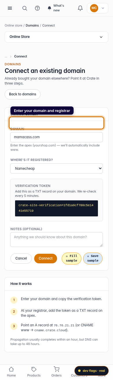 Integrate a domain you already own: step 3 (mobile)