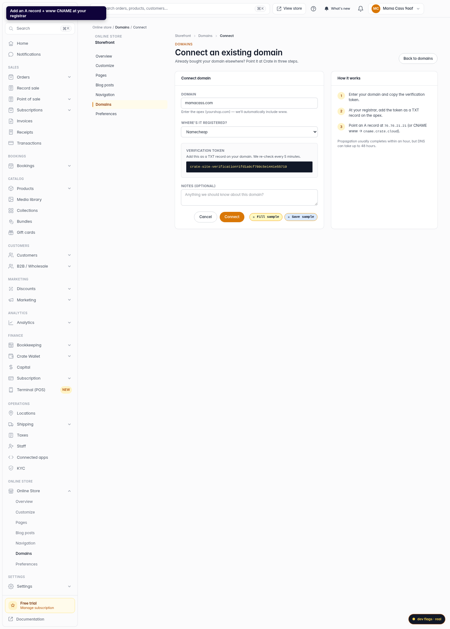 Integrate a domain you already own: step 5 (web)
