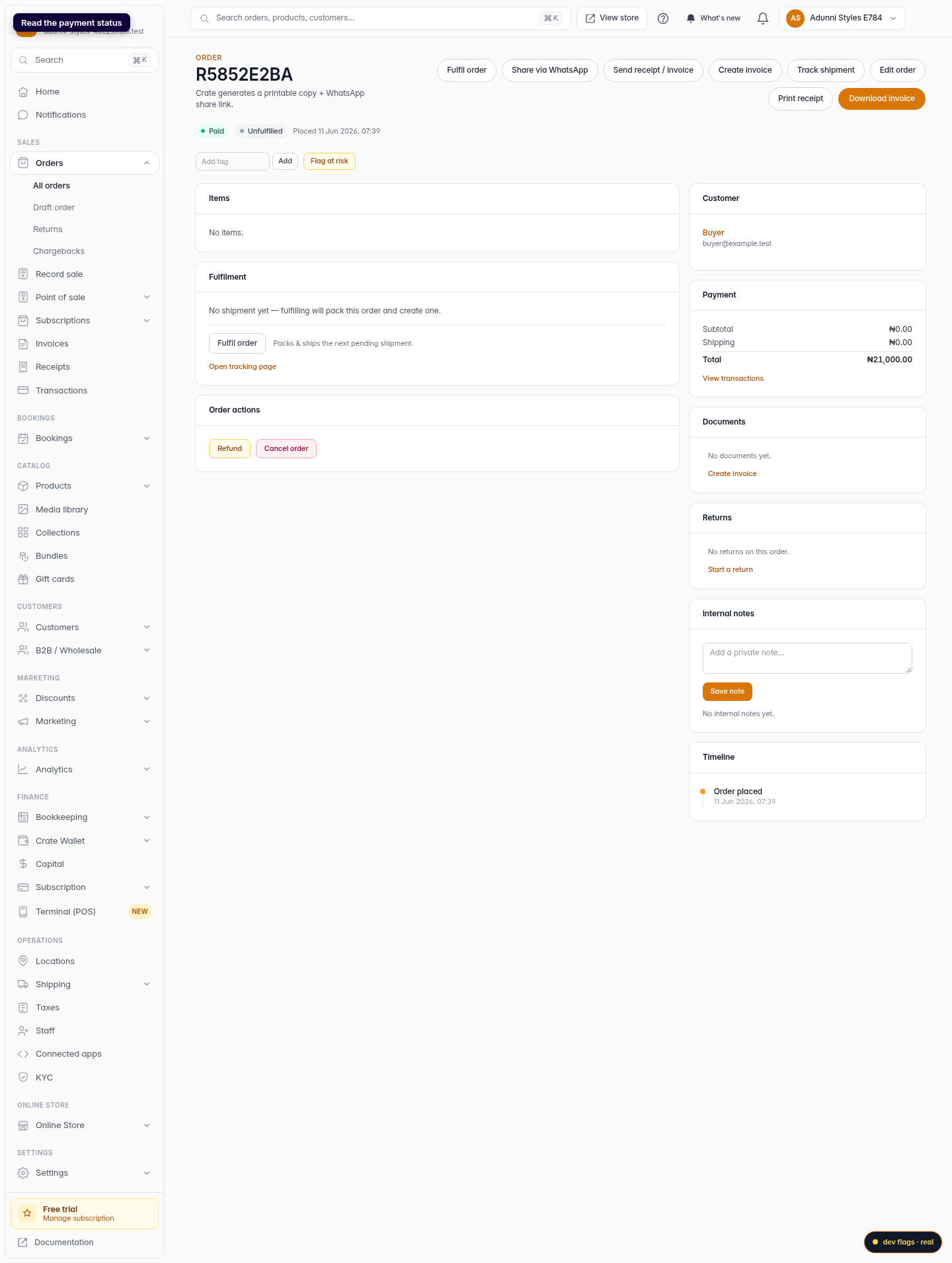How to check whether an order has been paid: step 3 (web)