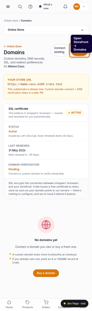 Register a new custom domain: step 1 (mobile)