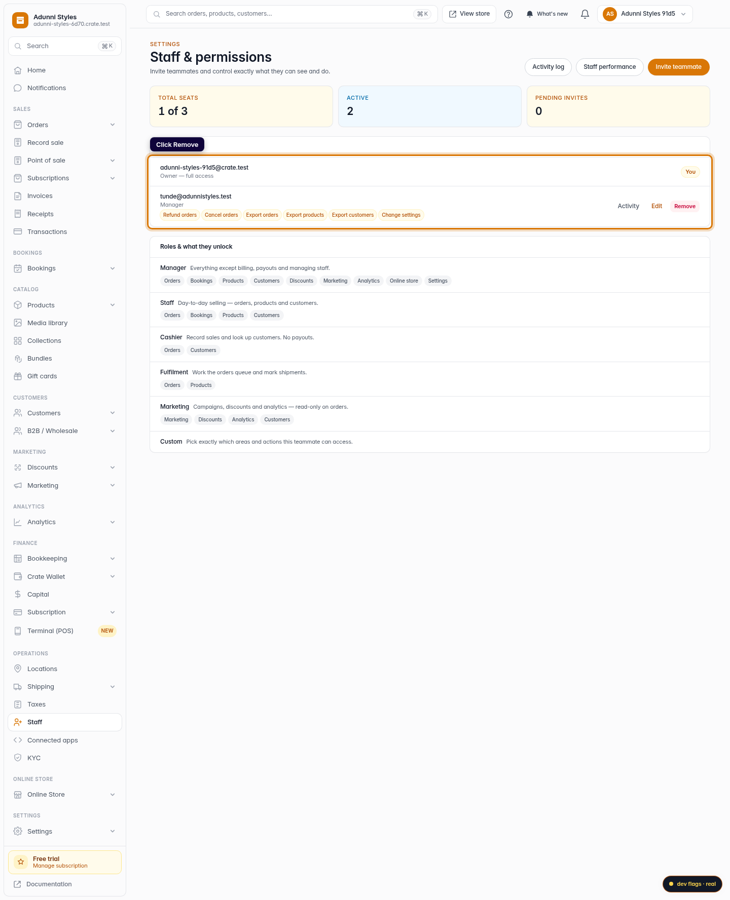 Remove a staff account: step 3 (web)