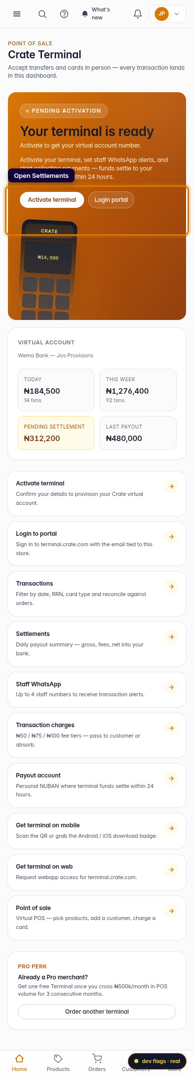 View your Terminal settlements: step 1 (mobile)