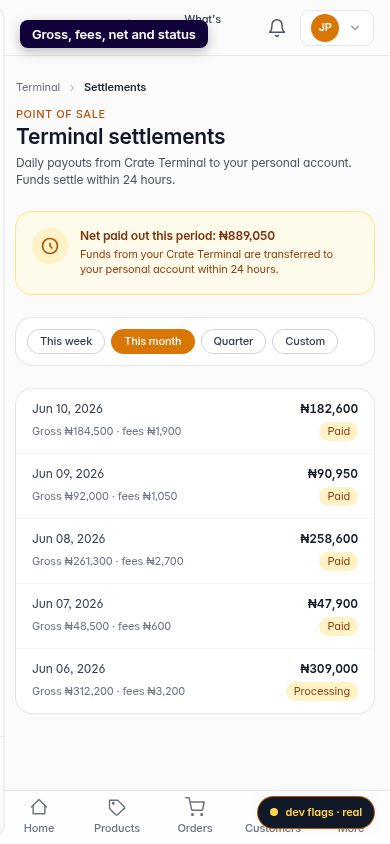 View your Terminal settlements: step 3 (mobile)
