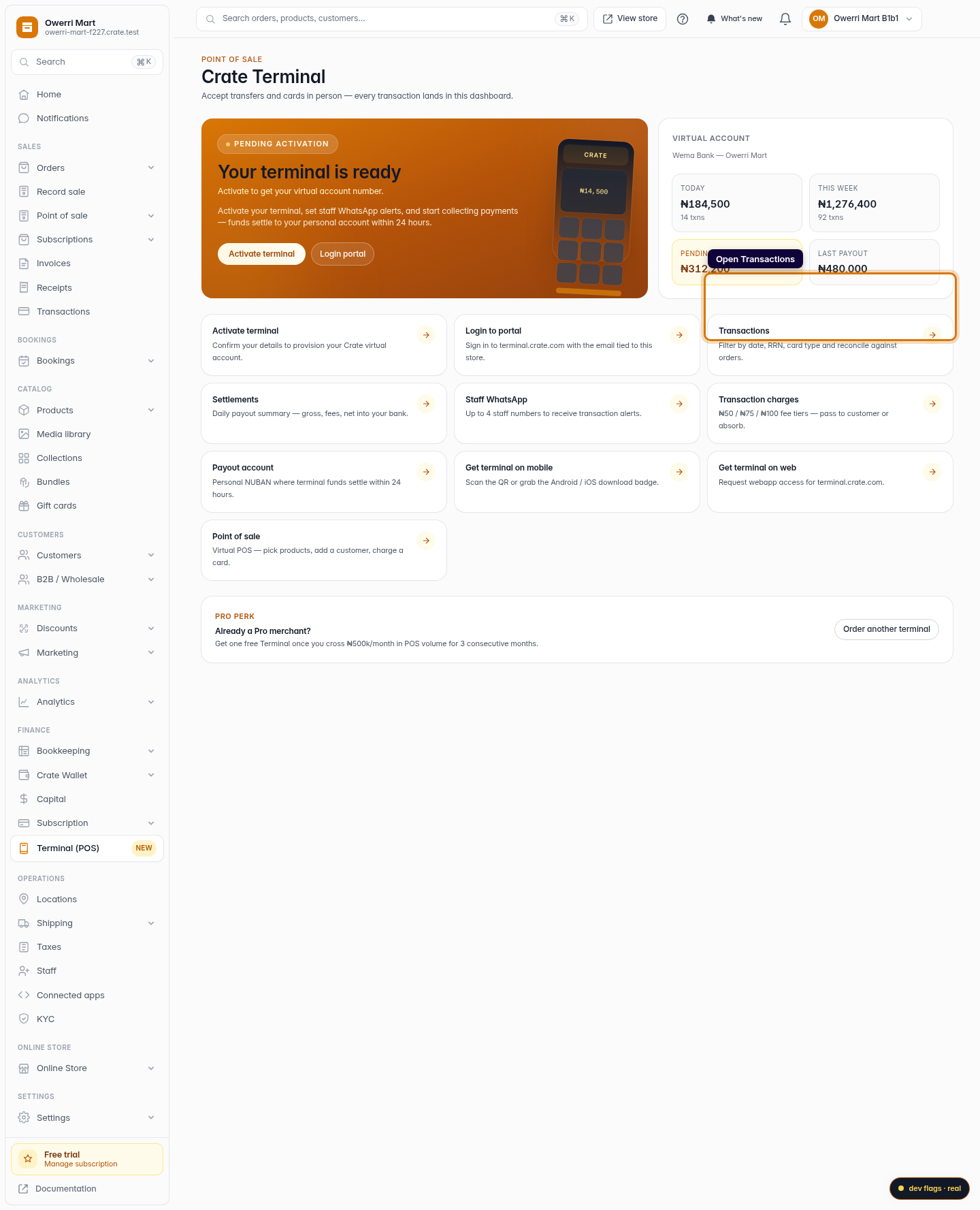 View your Terminal transactions: step 1 (web)