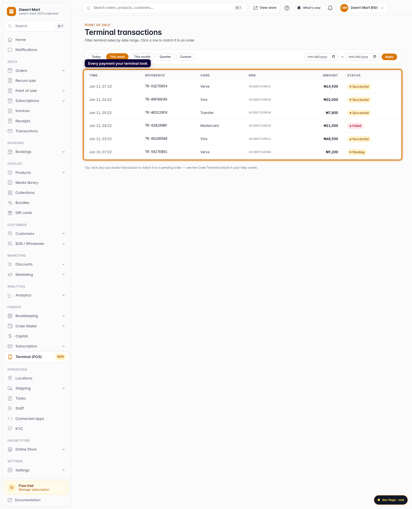 View your Terminal transactions: step 2 (web)
