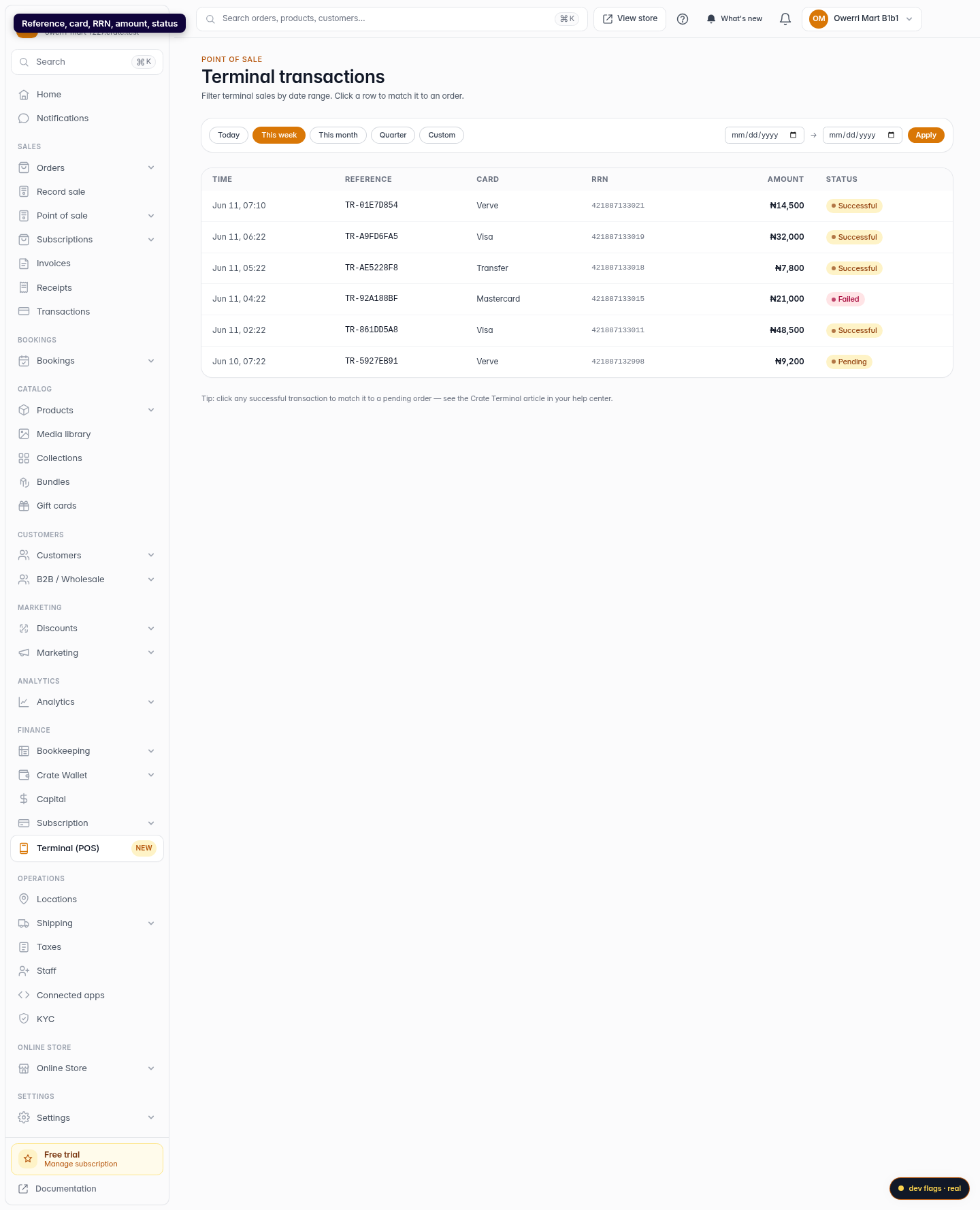 View your Terminal transactions: step 3 (web)