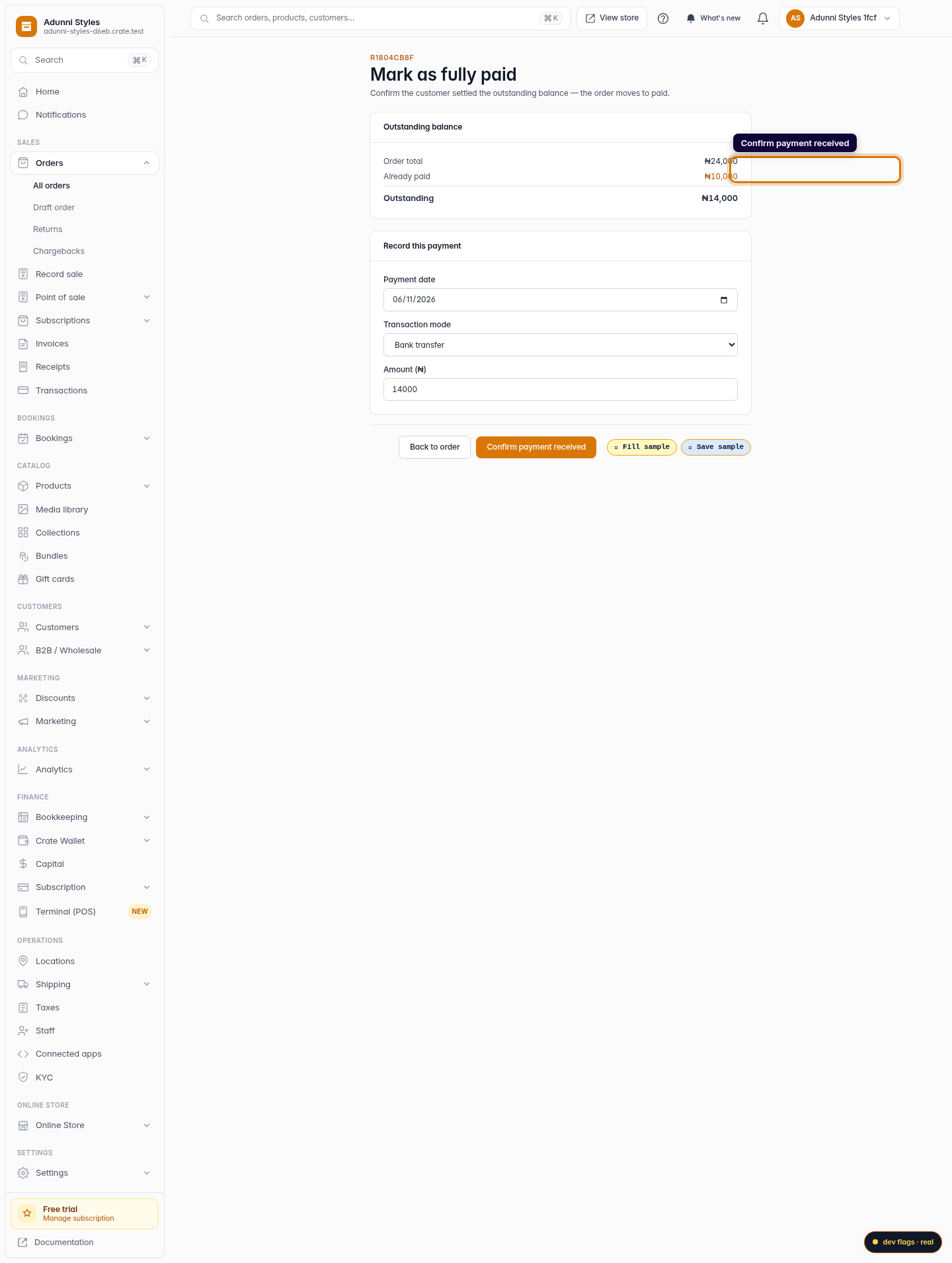 Mark a part-paid order as fully paid: step 5 (web)