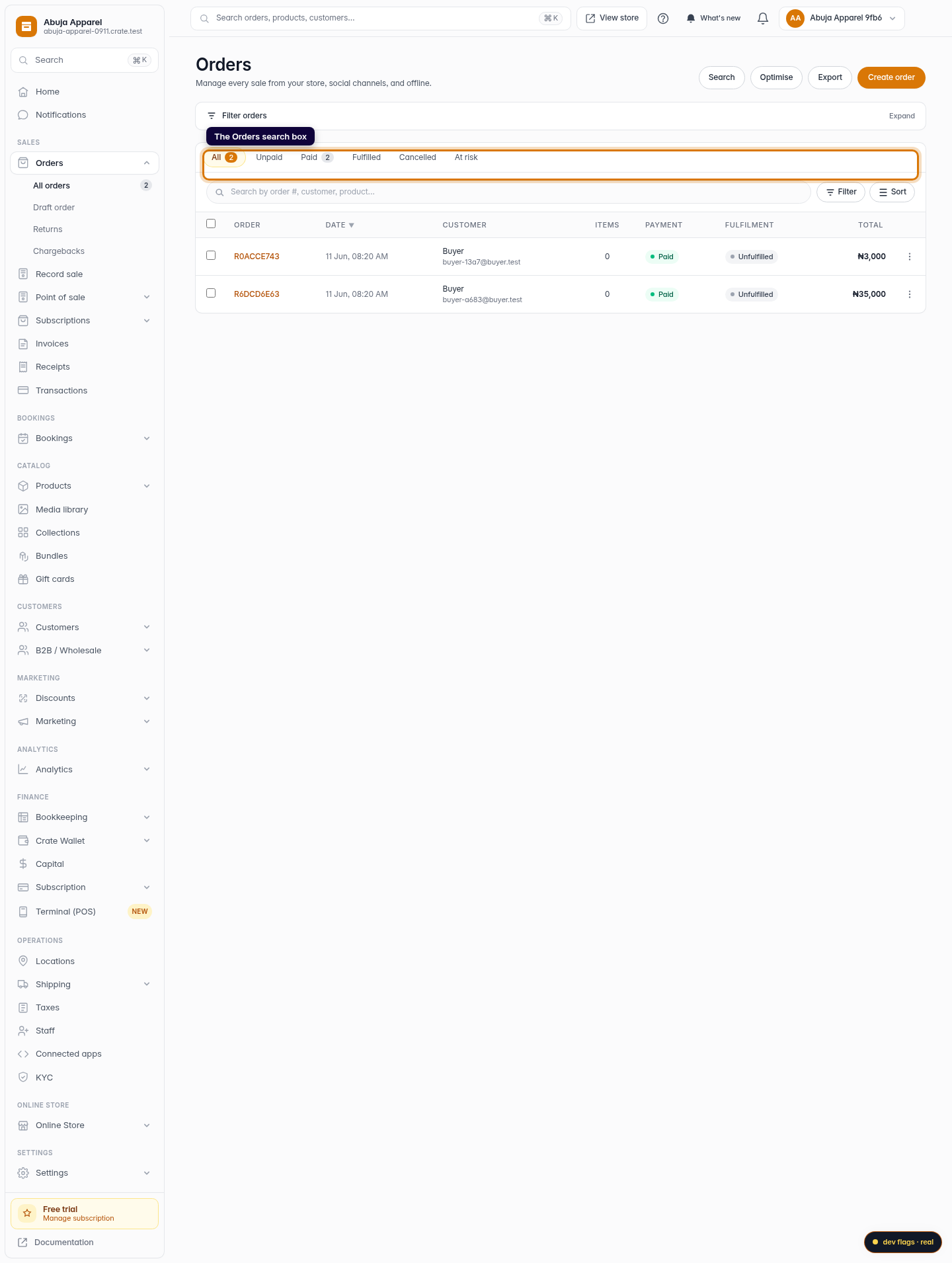 Find an order by its number: step 1 (web)