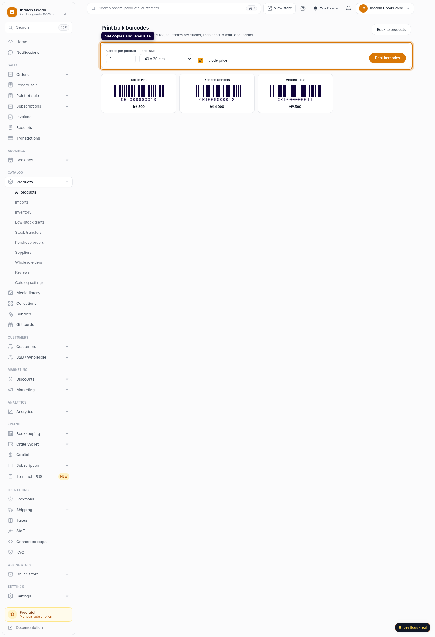 Print bulk barcodes: step 2 (web)