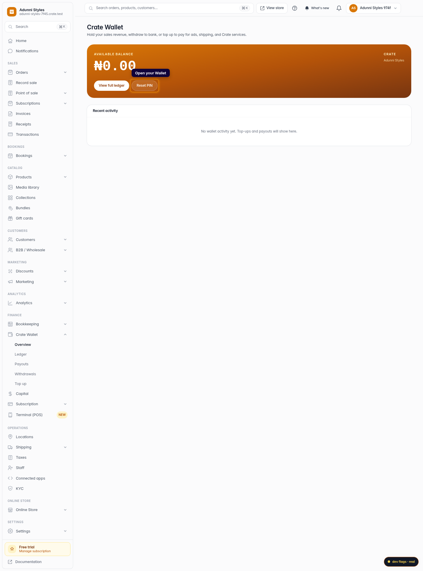 Reset your Crate Wallet PIN: step 1 (web)