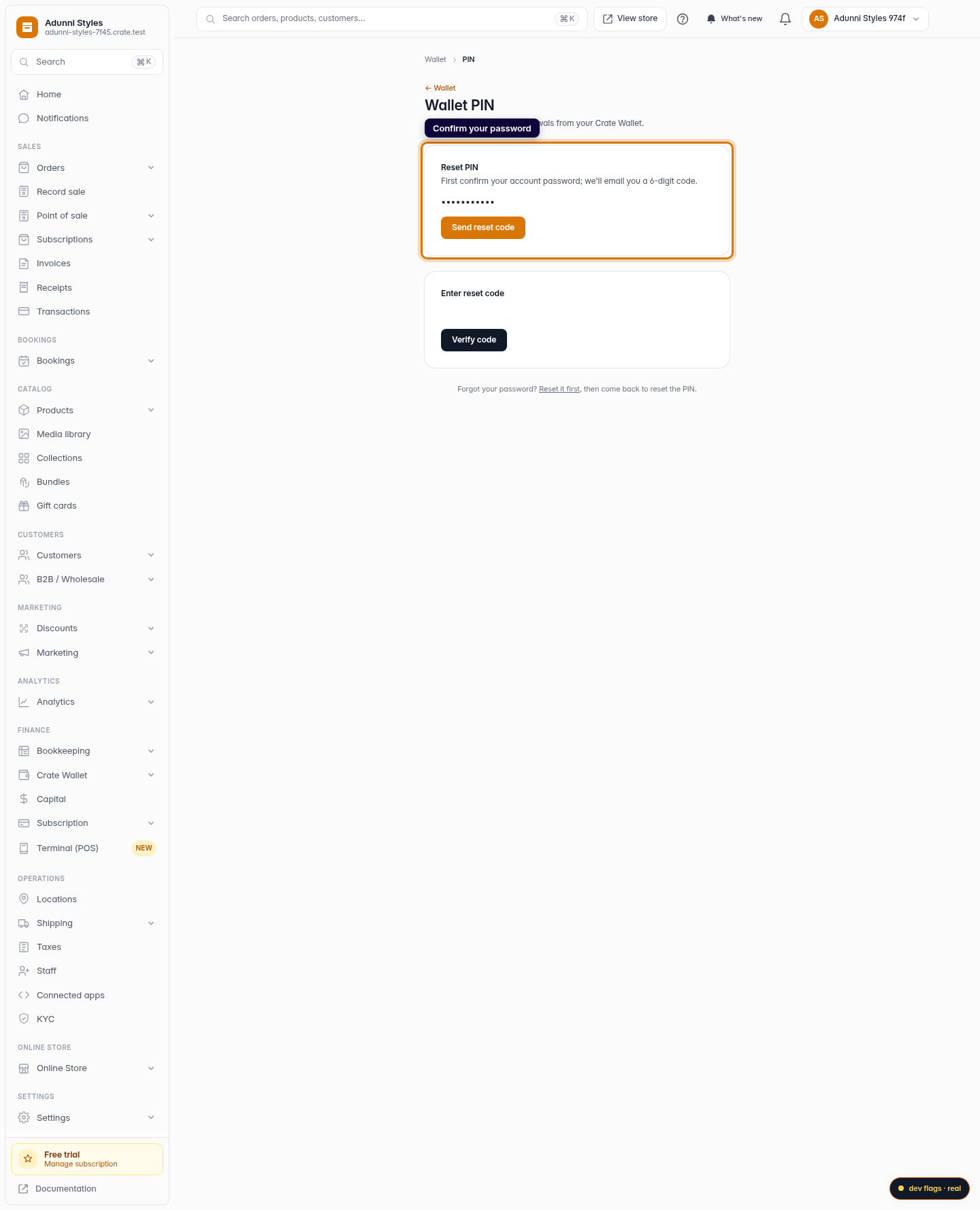 Reset your Crate Wallet PIN: step 3 (web)