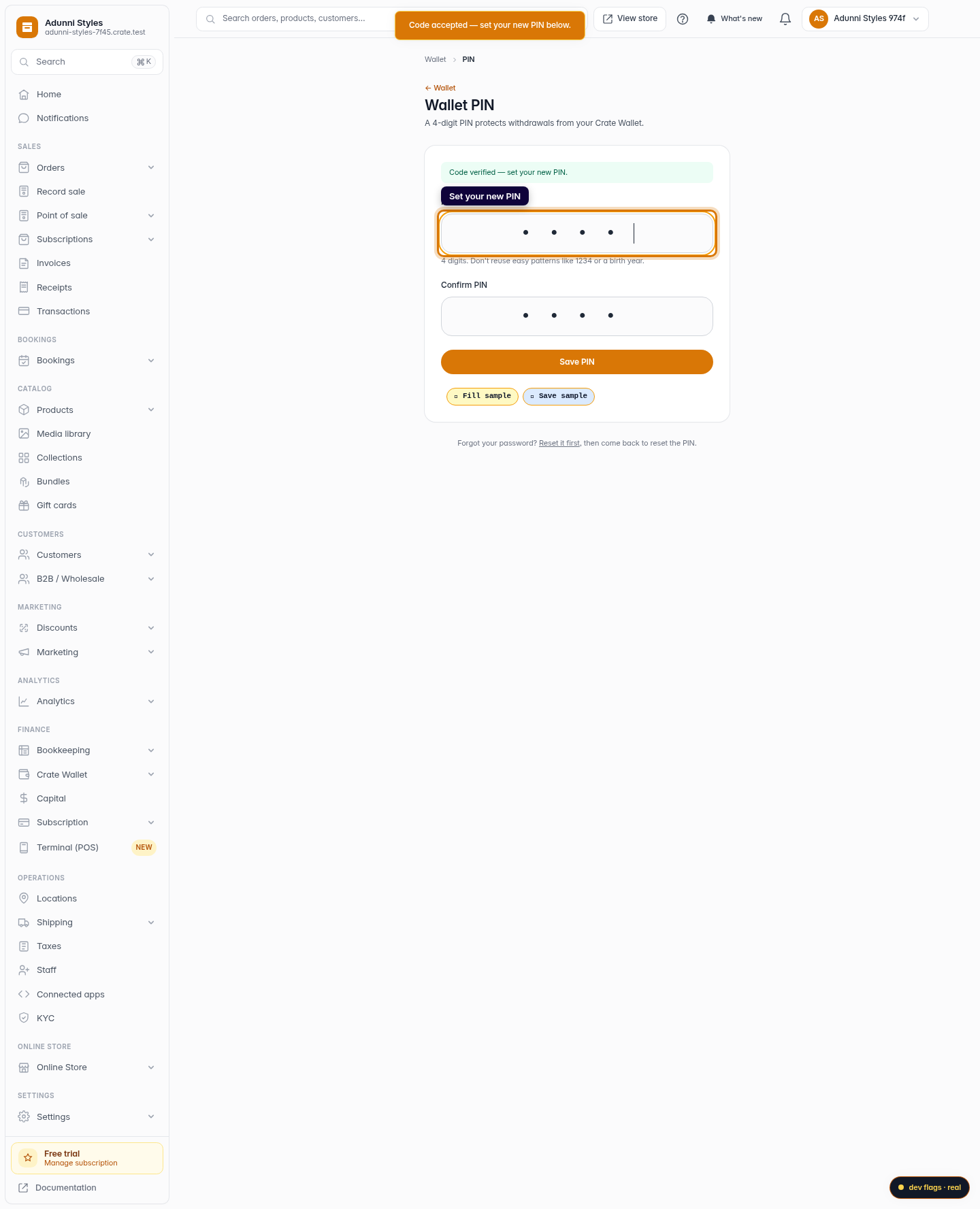 Reset your Crate Wallet PIN: step 5 (web)