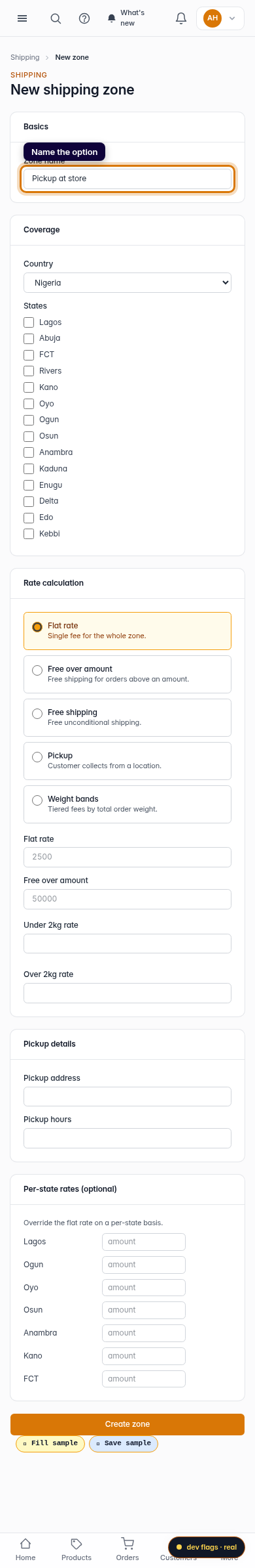 Set up a pickup option: step 2 (mobile)