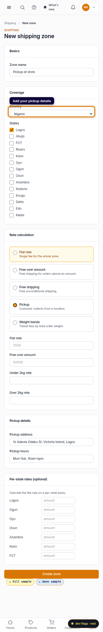 Set up a pickup option: step 5 (mobile)