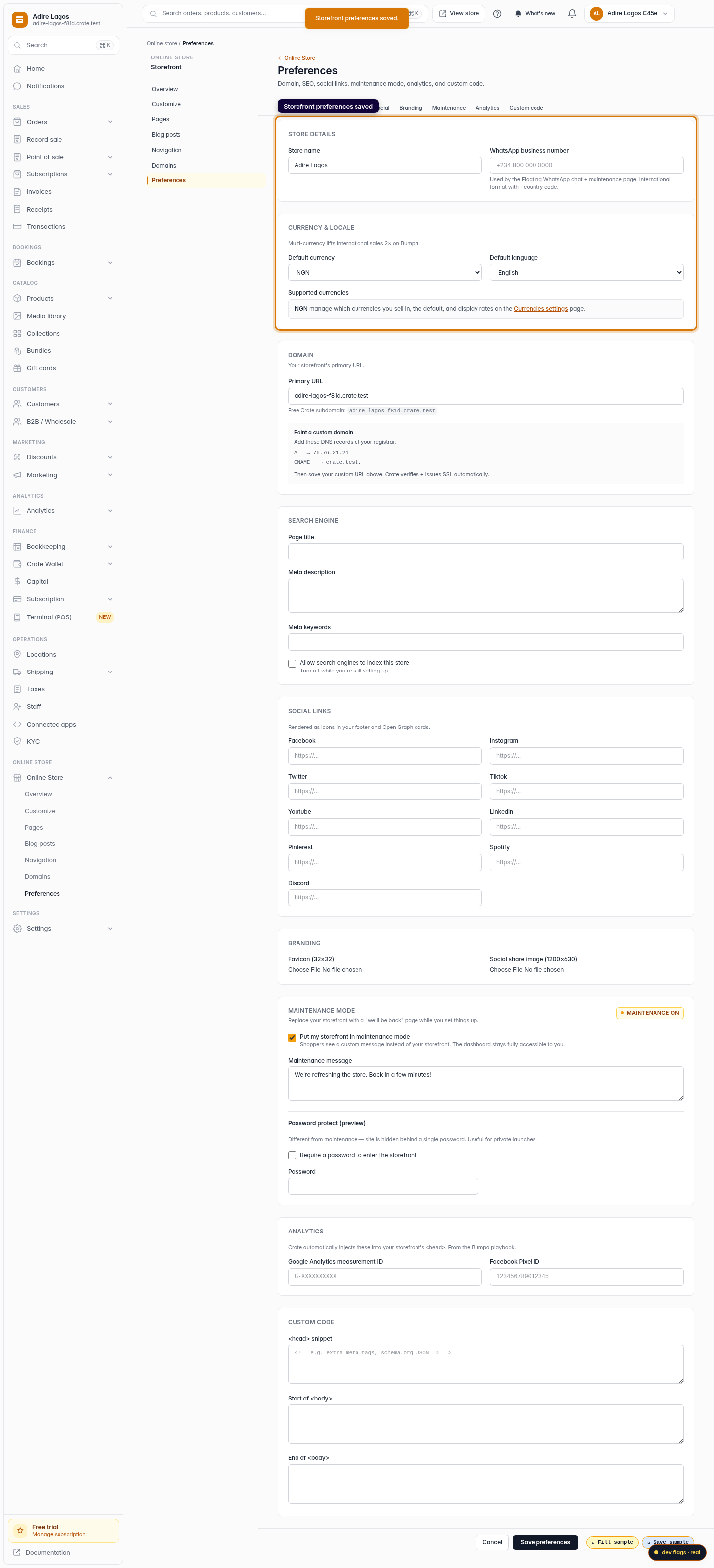 Put your storefront in maintenance mode: step 5 (web)