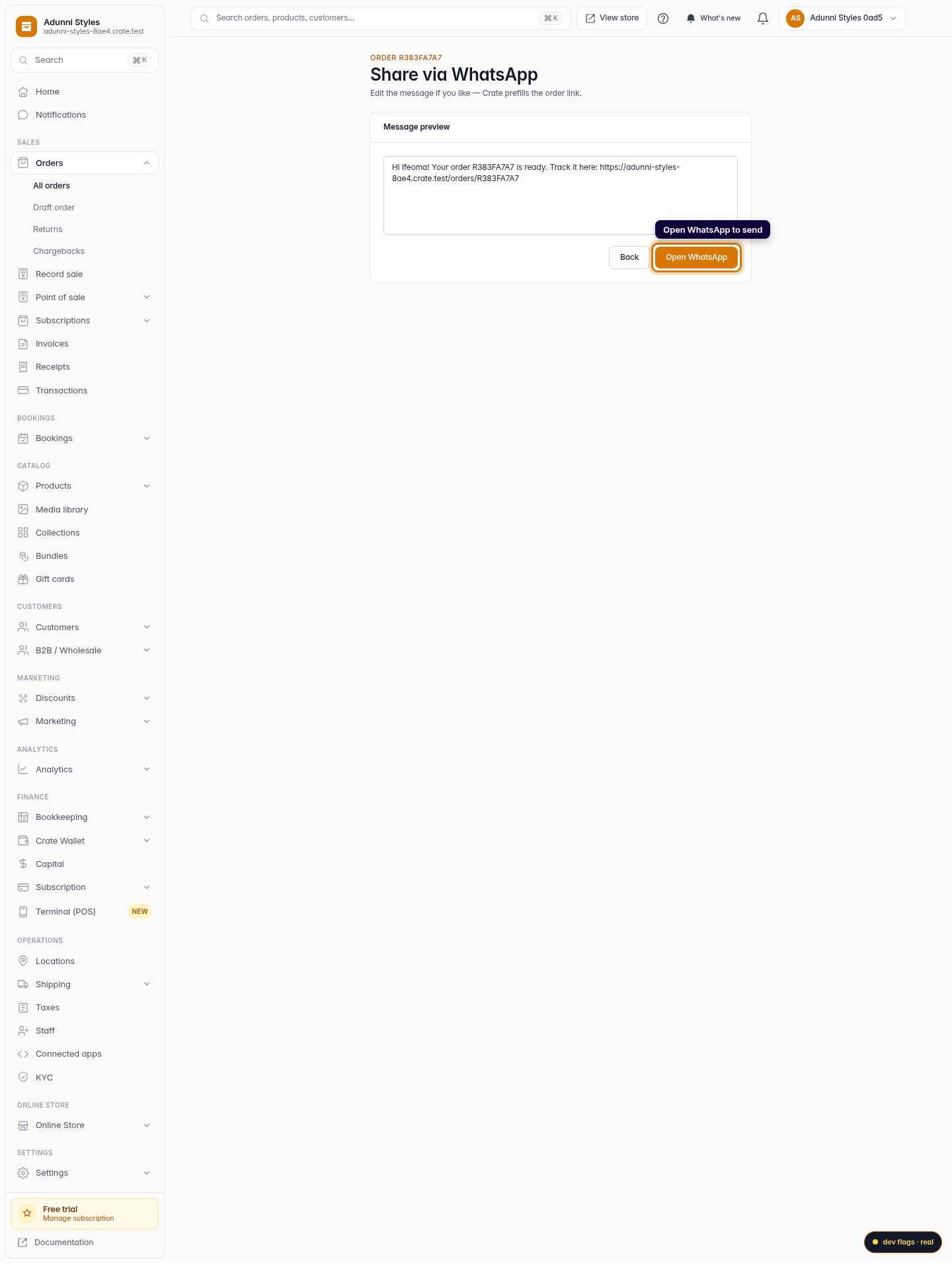 Share an order with a customer: step 4 (web)