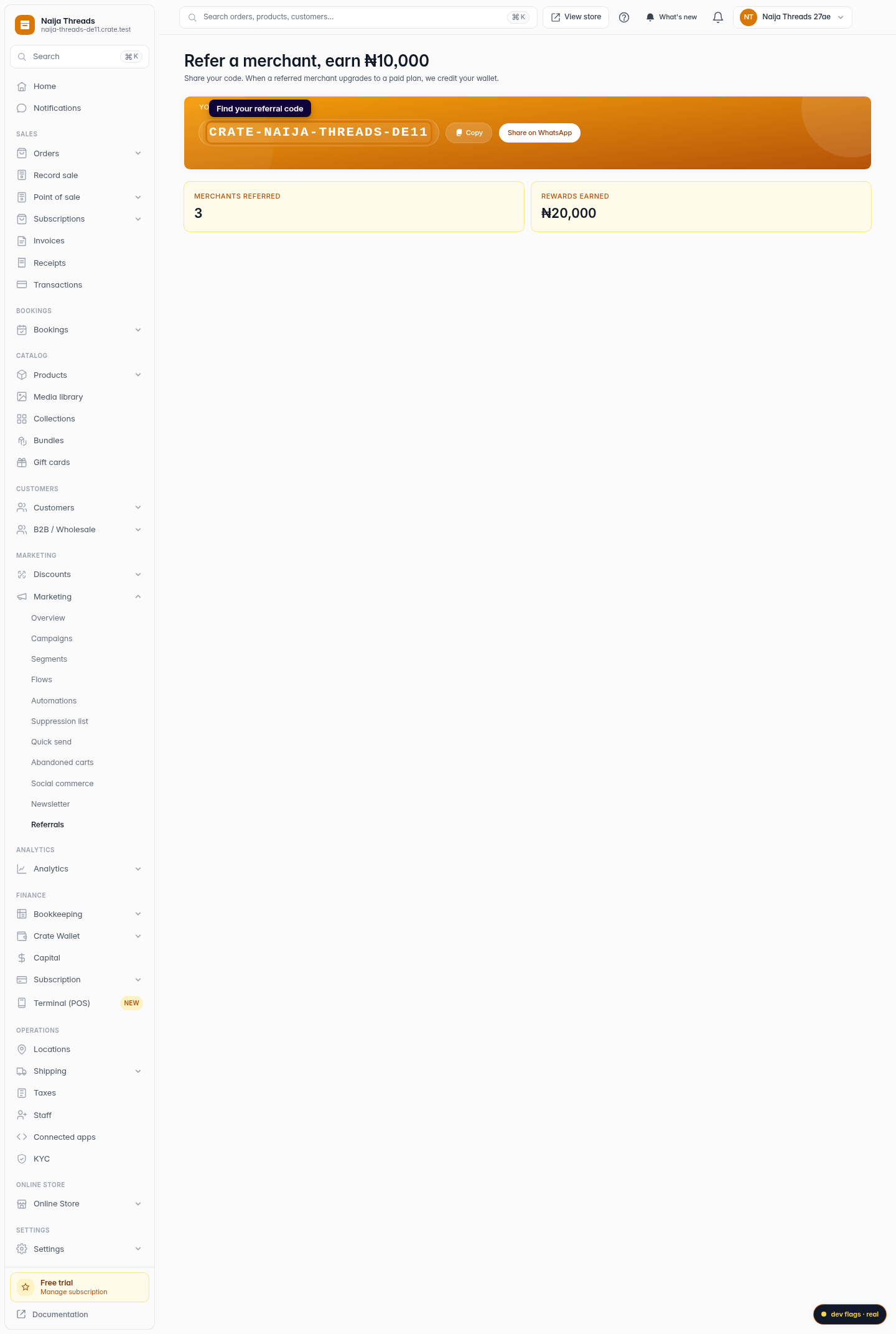 The Crate referral program: step 2 (web)