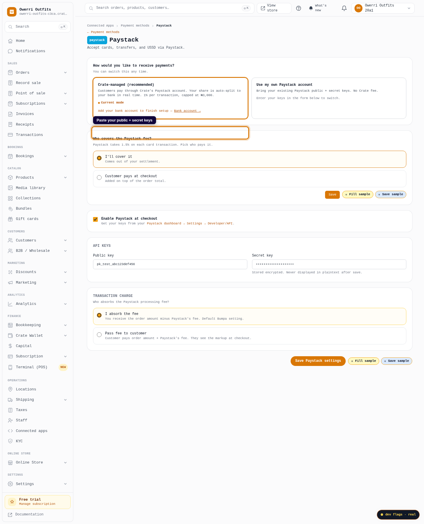 Use your own Paystack keys: step 4 (web)