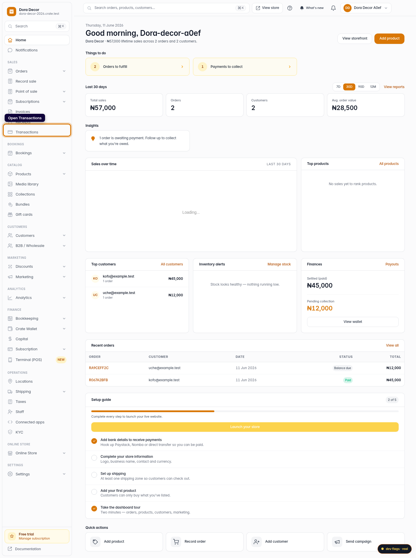 View order transactions (online and offline): step 1 (web)