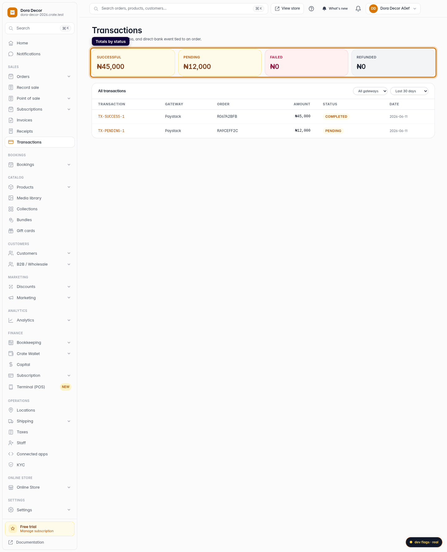 View order transactions (online and offline): step 2 (web)